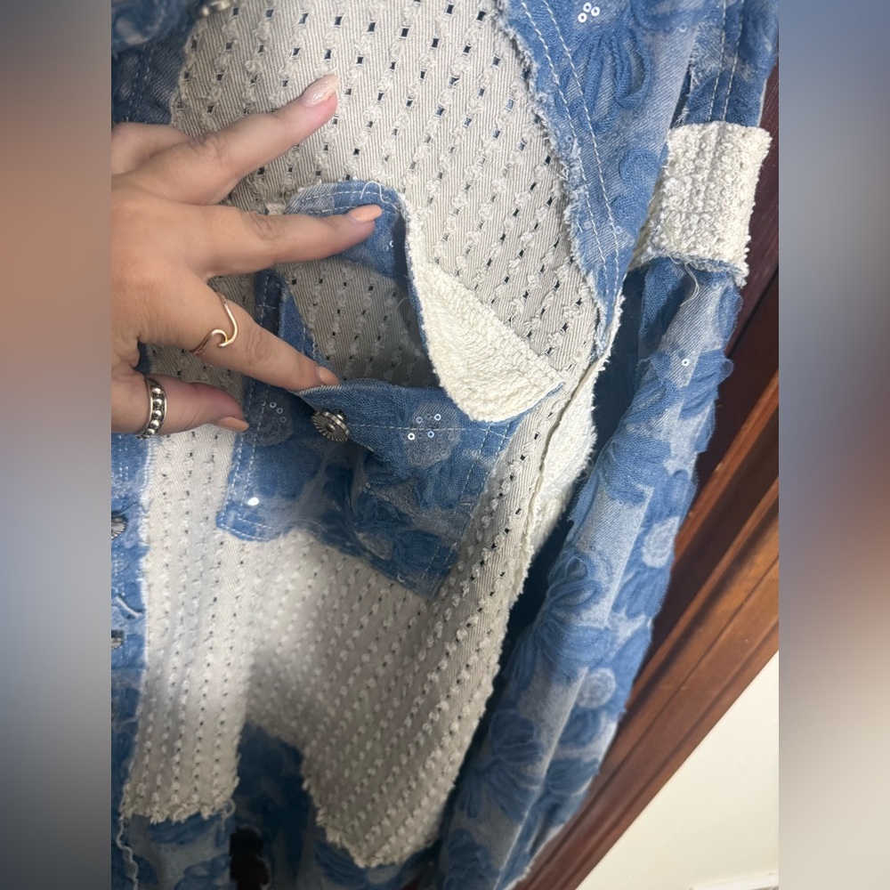 NWOT POL Textured Flower and Knit Jacket in Double Latte Multi - Picture 9 of 16